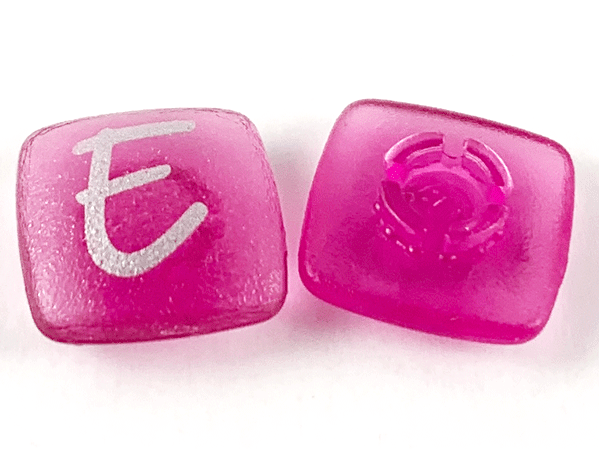 Clikits, Icon Square 2 x 2 Small with Pin, Frosted with Silver Capital Letter E Pattern