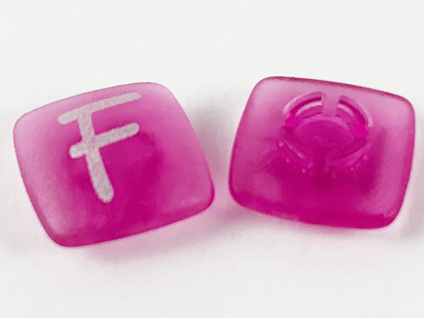 Clikits, Icon Square 2 x 2 Small with Pin, Frosted with Silver Capital Letter F Pattern