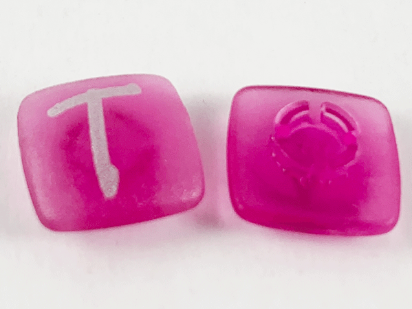 Clikits, Icon Square 2 x 2 Small with Pin, Frosted with Silver Capital Letter T Pattern