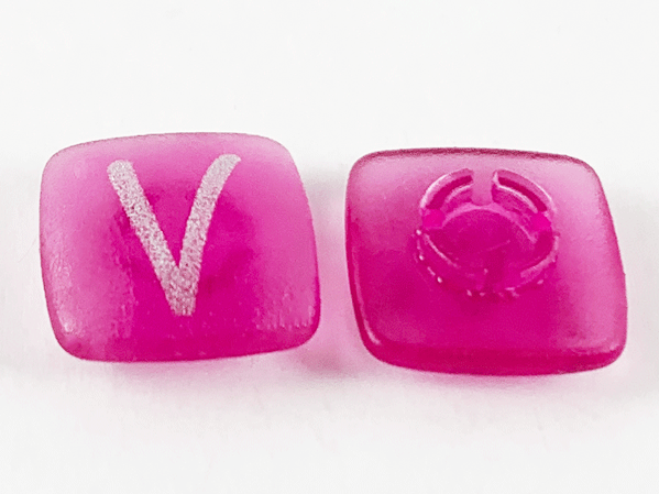 Clikits, Icon Square 2 x 2 Small with Pin, Frosted with Silver Capital Letter V Pattern