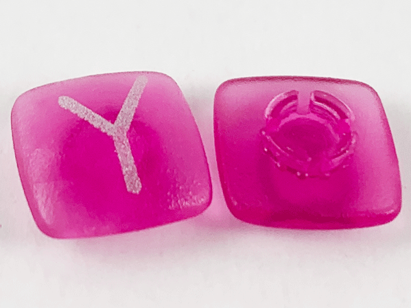 Clikits, Icon Square 2 x 2 Small with Pin, Frosted with Silver Capital Letter Y Pattern