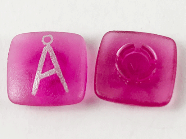 Clikits, Icon Square 2 x 2 Small with Pin, Frosted with Silver Capital Letter A with Ring (Å) Pattern