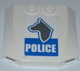 Wedge 4 x 4 x 2/3 Triple Curved with Dog Head and White 'POLICE' on Blue Background Pattern (Sticker) - Set 7285