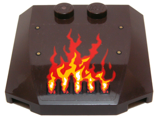 Wedge 4 x 4 x 2/3 Triple Curved with Red and Yellow Fire Flames and Gold Rivets Pattern Model Left (Sticker) - Set 70147