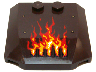 Wedge 4 x 4 x 2/3 Triple Curved with Red and Yellow Fire Flames and Gold Rivets Pattern Model Right (Sticker) - Set 70147