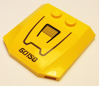 Wedge 4 x 4 x 2/3 Triple Curved with Black '60158' and Dark Bluish Gray Grille on Bright Light Orange Background Pattern (Sticker) - Set 60158