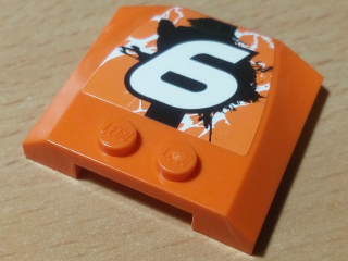 Wedge 4 x 4 x 2/3 Triple Curved with White Number 6 and Black, Orange and White Splatter Pattern (Sticker) - Set 42007