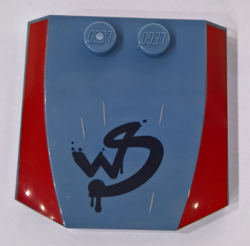 Wedge 4 x 4 x 2/3 Triple Curved with Red Sides and Crudely Painted 'WS' Graffiti Pattern