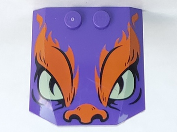 Wedge 4 x 4 x 2/3 Triple Curved with Orange Flames and Nose, Yellowish Green Eyes, Black Slit Pupils Pattern