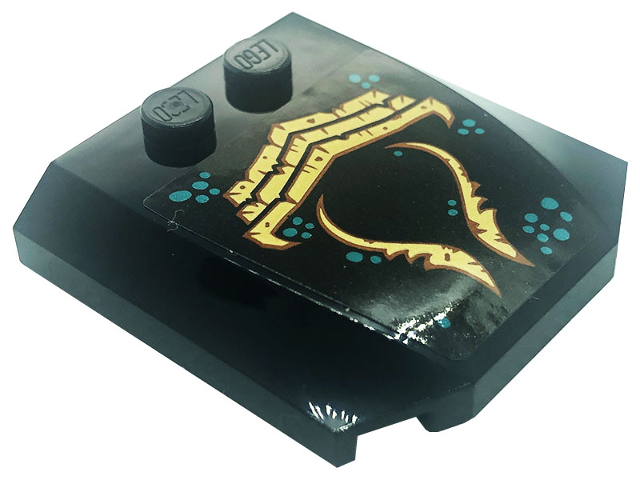 Wedge 4 x 4 x 2/3 Triple Curved with Dark Turquoise Spots, Gold Symbols and Reddish Brown Rust Pattern (Sticker) - Set 71755