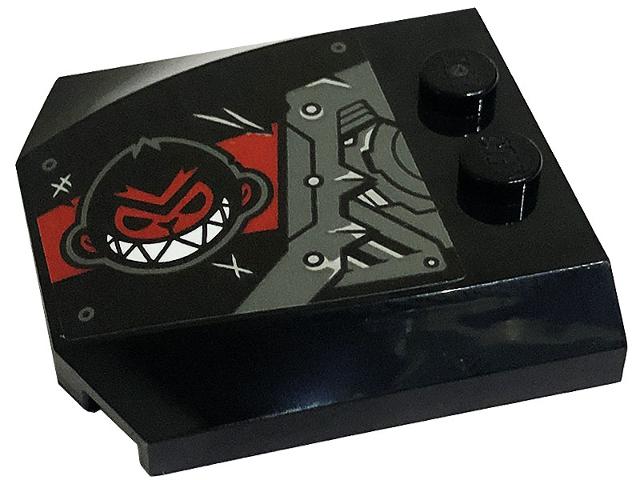 Wedge 4 x 4 x 2/3 Triple Curved with Dark Bluish Gray and Red Armor Plates, Rivets, Monkey Head and Scratches Pattern Model Left Side (Sticker) - Set 80034