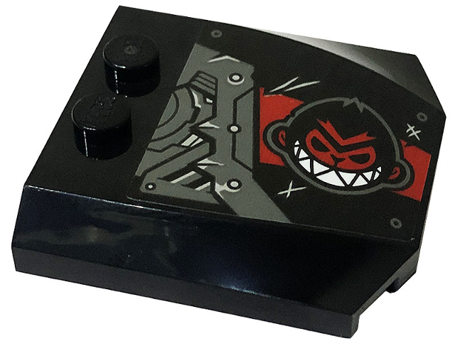 Wedge 4 x 4 x 2/3 Triple Curved with Dark Bluish Gray and Red Armor Plates, Rivets, Monkey Head and Scratches Pattern Model Right Side (Sticker) - Set 80034