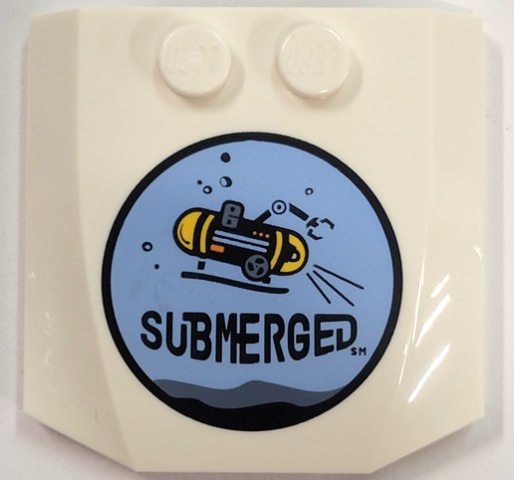 Wedge 4 x 4 x 2/3 Triple Curved with 'SUBMERGED' and Black and Yellow Submarine in Bright Light Blue Circle Pattern