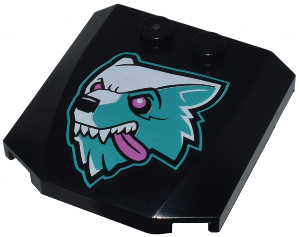 Wedge 4 x 4 x 2/3 Triple Curved with Dark Turquoise and White Wolf Head with Dark Pink Eyes and Tongue Pattern