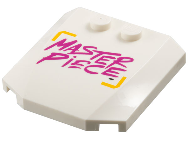 Wedge 4 x 4 x 2/3 Triple Curved with Magenta 'MASTERPIECE' and Bright Light Orange Corner Brackets Pattern