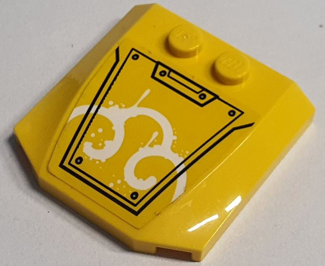 Wedge 4 x 4 x 2/3 Triple Curved with Black Armour Plate Outline and Screws, White Swirls and Paint Drips Pattern (Sticker) - Set 80023