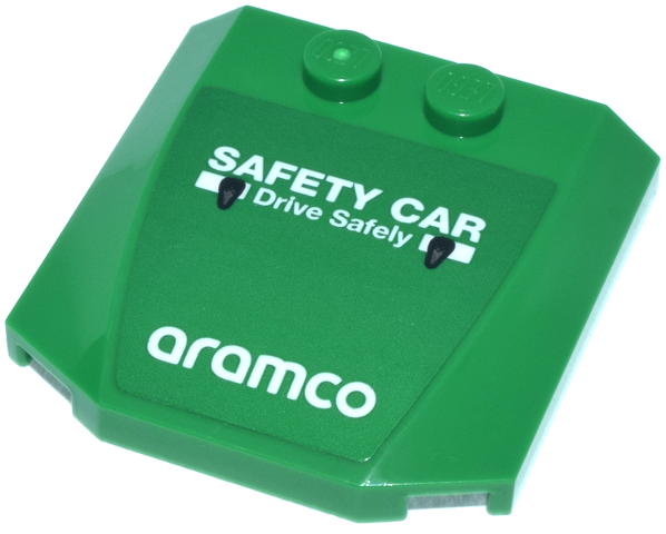 Wedge 4 x 4 x 2/3 Triple Curved with Air Vents, White 'SAFETY CAR', 'Drive Safely' and 'aramco' Logo Pattern (Sticker) - Set 76925