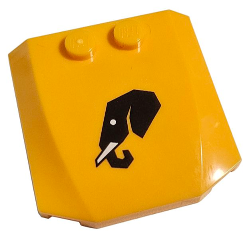 Wedge 4 x 4 x 2/3 Triple Curved with Black Elephant Head Profile with White Eye and Tusk Pattern