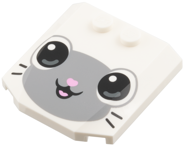 Wedge 4 x 4 x 2/3 Triple Curved with Light Bluish Gray Face, Black Whiskers, Bright Pink Nose Pattern (Pandy Paws)