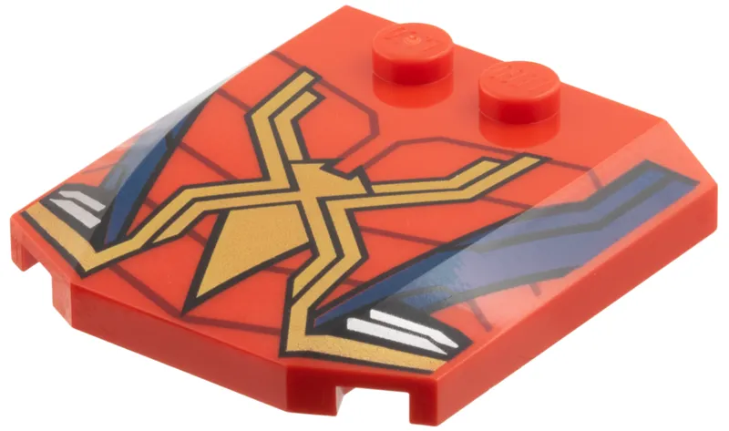 Wedge 4 x 4 x 2/3 Triple Curved with Dark Red Webs, Gold Spider, Dark Blue Stripes Pattern