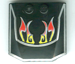 Wedge 4 x 4 x 2/3 Triple Curved with Windshield with Silver Border, Red and Yellow Flames Pattern