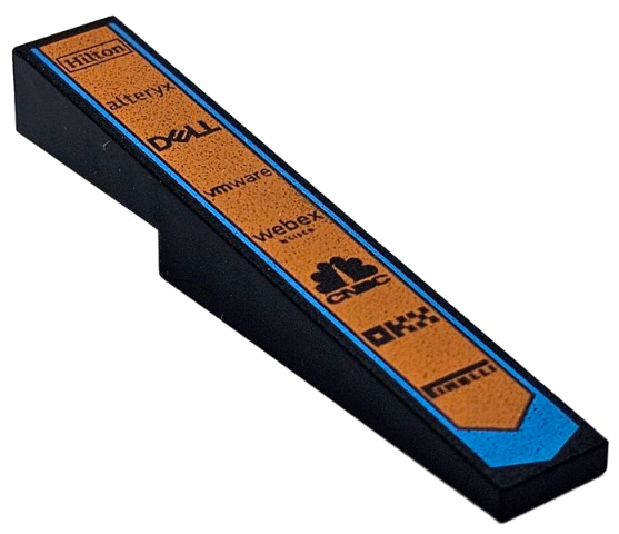 Slope 10 6 x 1 with Orange and Dark Azure Pointed Stripe and 'Hilton', 'alteryx', 'DELL', 'vmware', 'webex', 'CNBC', 'OKX' and 'PIRELLI' Logos Pattern