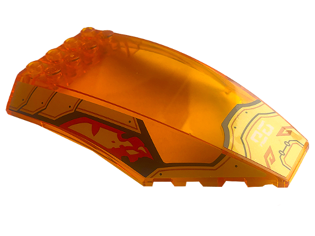 Windscreen 10 x 6 x 2 Curved with Red Flames, Gold Armor, Black Border, and White Symbols Pattern (Stickers) - Set 71773