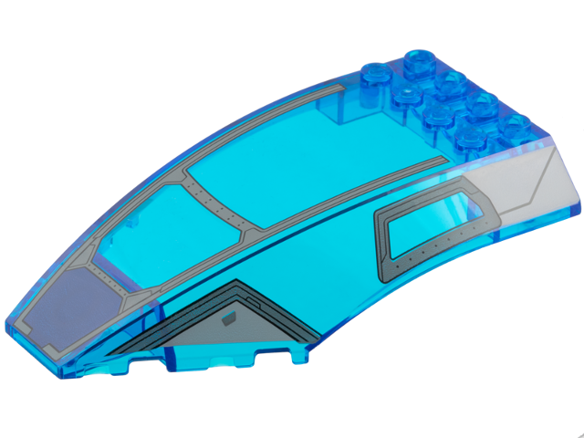 Windscreen 10 x 6 x 2 Curved with Dark Bluish Gray and Light Bluish Gray Cockpit Frame and Dark Blue Front Panel Pattern