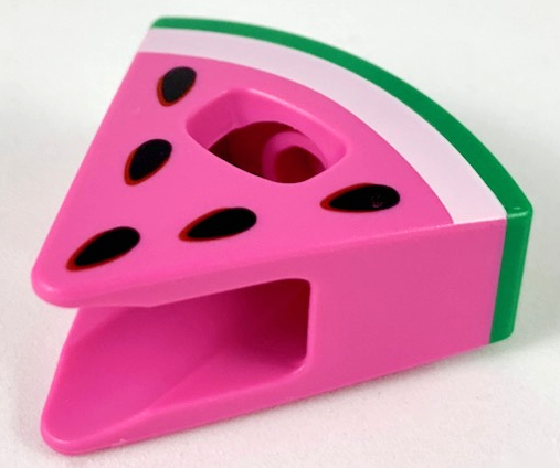 Minifigure, Headgear Head Cover, Costume Wedge Slice with Watermelon with Green and White Rind, Black Seeds Pattern