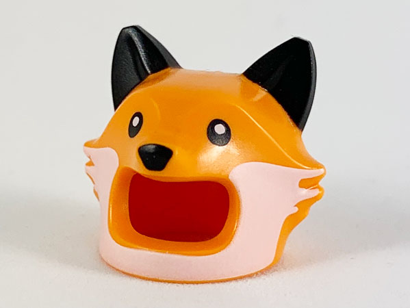 Minifigure, Headgear Head Cover, Costume Fox with Black Ears, Nose and White Cheeks Pattern