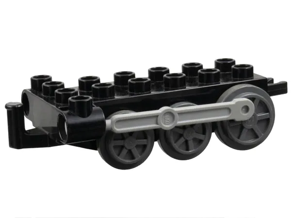 Duplo, Train Steam Engine Chassis with Light Bluish Gray Drive Rod, Dark Bluish Gray Wheels, and Black Tow Hook