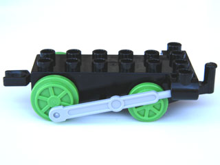 Duplo, Train Steam Engine Chassis with Light Bluish Gray Drive Rod, 4 Bright Green Wheels, and Black Tow Hook