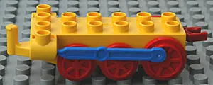 Duplo, Train Steam Engine Chassis with Blue Drive Rod, Red Wheels, and Red Tow Hook