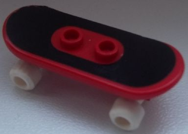 Minifigure, Utensil Skateboard with Mag Wheel Holders and White Mag Wheels with Black Surface Pattern (Sticker)