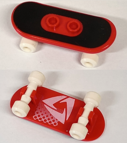 Minifigure, Utensil Skateboard with Mag Wheel Holders and White Mag Wheels with Black Surface and White Triangular Logo Pattern (Stickers) - Set 3535