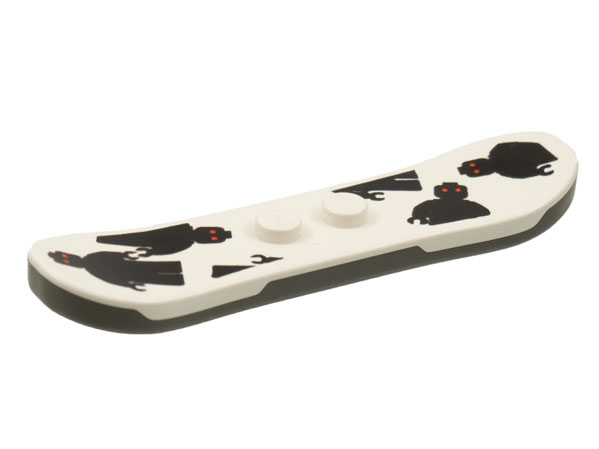 Minifigure, Utensil Snowboard, Dark Gray Bottom with Black Minifigures with Red Eyes Pattern