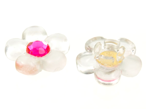 Clikits, Icon Flower 5 Petals 2 x 2 Small with Pin, Polished with Fixed Trans-Dark Pink Center Faceted Gem