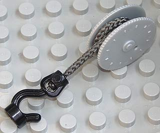 Duplo Winch Drum Narrow High with Dark Bluish Gray Thick Rope and Black Thin Hook Rotating with Stud Holder