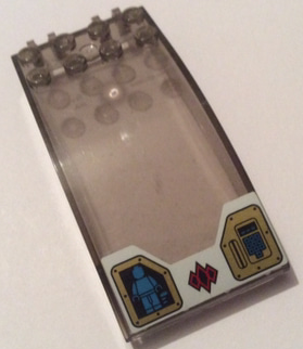 Windscreen 8 x 4 x 2 Curved with Locking Dual 2 Fingers with Dark Azure Minifigure and Keypad, Gold Panels on White Background Pattern (Sticker) - Set 70595