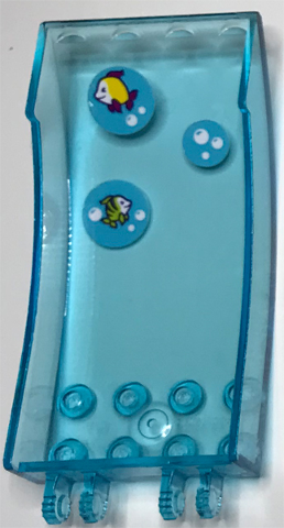 Windscreen 8 x 4 x 2 Curved with Locking Dual 2 Fingers with 2 Fish and Bubbles on Medium Azure Background Pattern (Stickers) - Set 41317