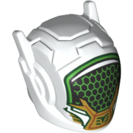 Minifigure, Headgear Helmet with Ear Antennas with Black and Bright Green Visor with Gold Lower Jaw Pattern