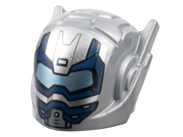 Minifigure, Headgear Helmet with Ear Antennas with Metallic Light Blue Visor and Dark Blue Trim Pattern