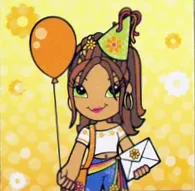 Clikits Frame Insert, Paper 4 x 4 with Daisy Character Holding Balloon and Envelope on Orange Gradient Background Pattern