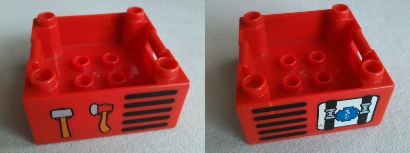 Duplo Container Box 4 x 4 with Studs on Corners with Rescue / Staff of Asclepius and Hammer and Axe Pattern