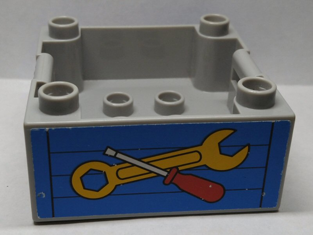 Duplo Container Box 4 x 4 with Studs on Corners with Wrench and Screwdriver Pattern on Both Sides (Stickers) - Set 9211