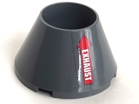 Cone 4 x 4 x 2 Hollow No Studs with Red Arrow and White 'EXHAUST' Pattern Model Right Side (Sticker) - Set 70916