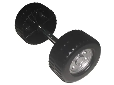 Duplo Wheel with Tread (34mm diameter) Double Assembly with Metal Axle (45mm) and Metallic Silver Classic Hub Pattern