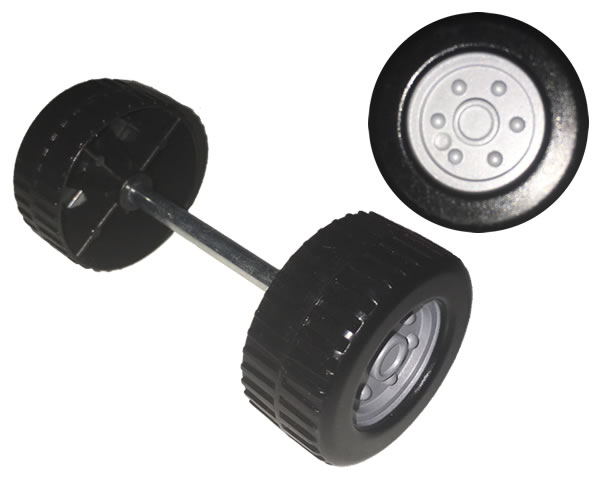 Duplo Wheel with Tread (30mm diameter) Double Assembly with Metal Axle (40mm) and Light Bluish Gray Classic Hub Pattern