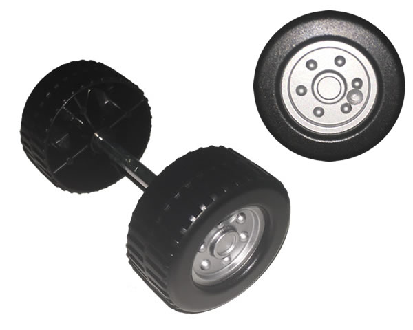 Duplo Wheel with Tread (28mm diameter) Double Assembly with Metal Axle (38mm) and Silver Classic Hub Pattern