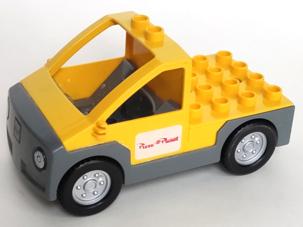 Duplo Truck Pickup Flatbed with Dark Bluish Gray Base with Pizza Planet Logo Pattern